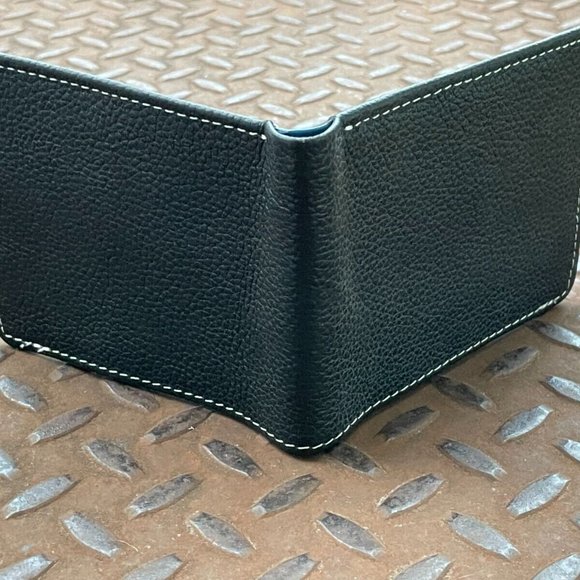 Men Wallet Blue/Black Genuine Leather Bifold Handmade Card Holder Billfold Han - Picture 7 of 9